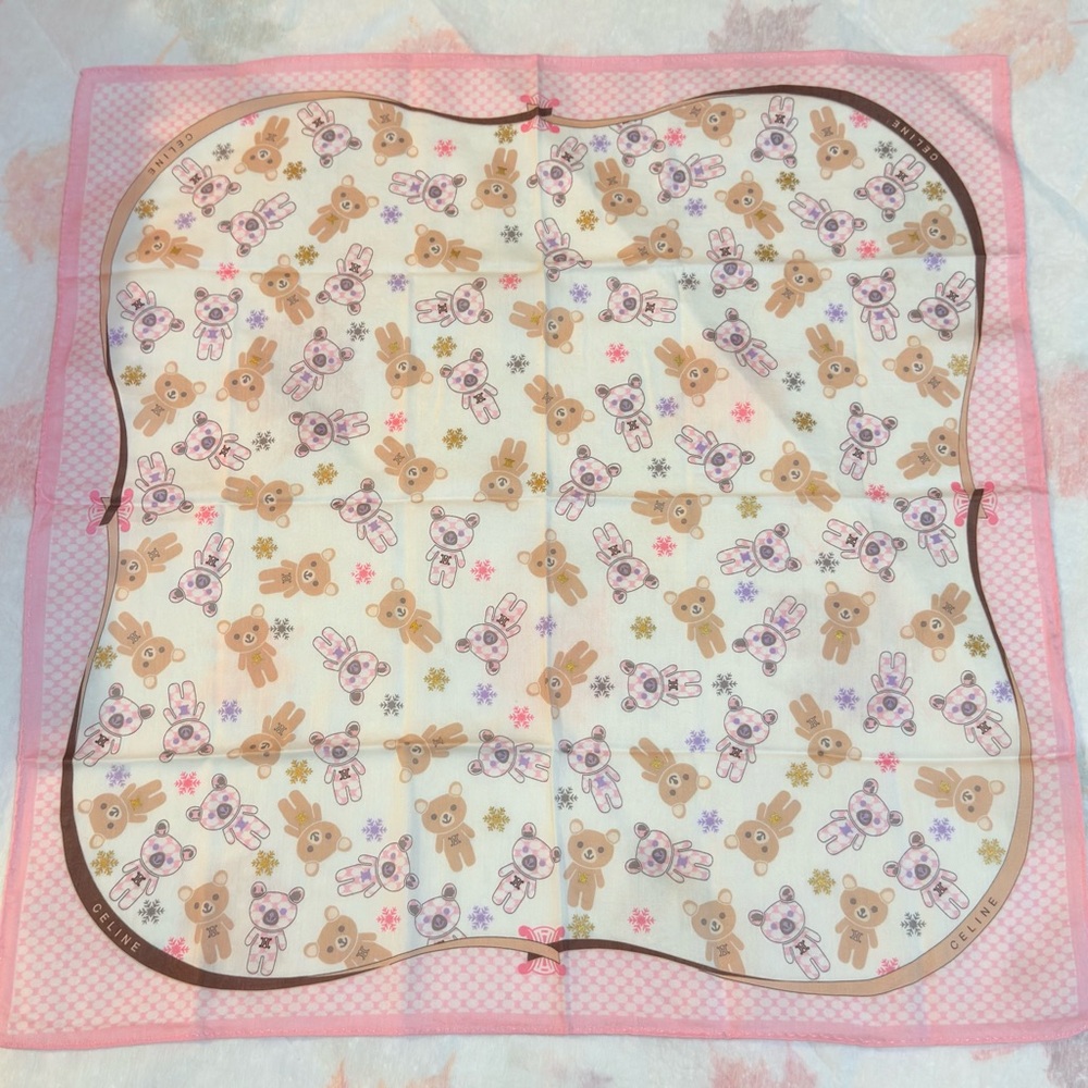 Celine Pink and Brown Animal Print Scarf Cotton